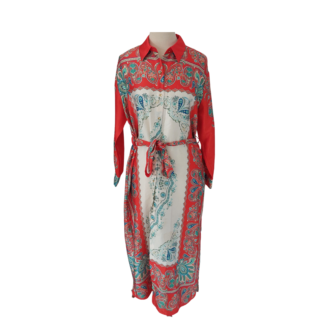 Zara Orange Printed Collared Midi Shirt Dress | Pre Loved