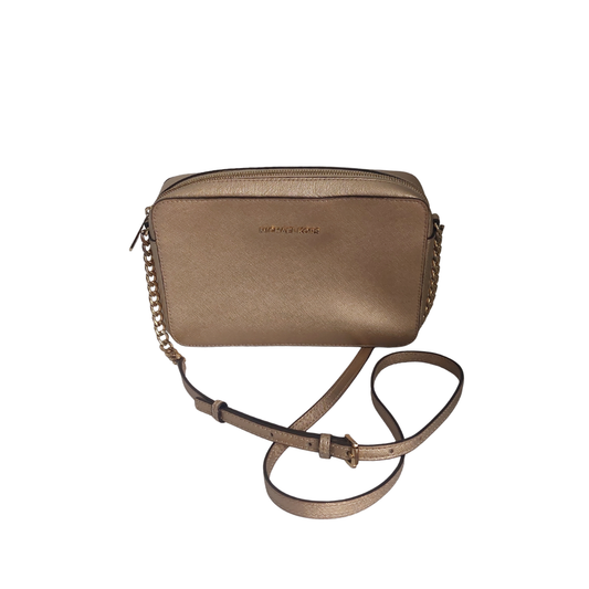 Michael Kors Gold Saffiano Leather Jet Set Camera Crossbody Bag | Pre Loved |