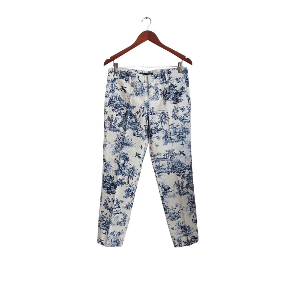 Zara White & Blue Printed Straight Leg Pants | Brand New |