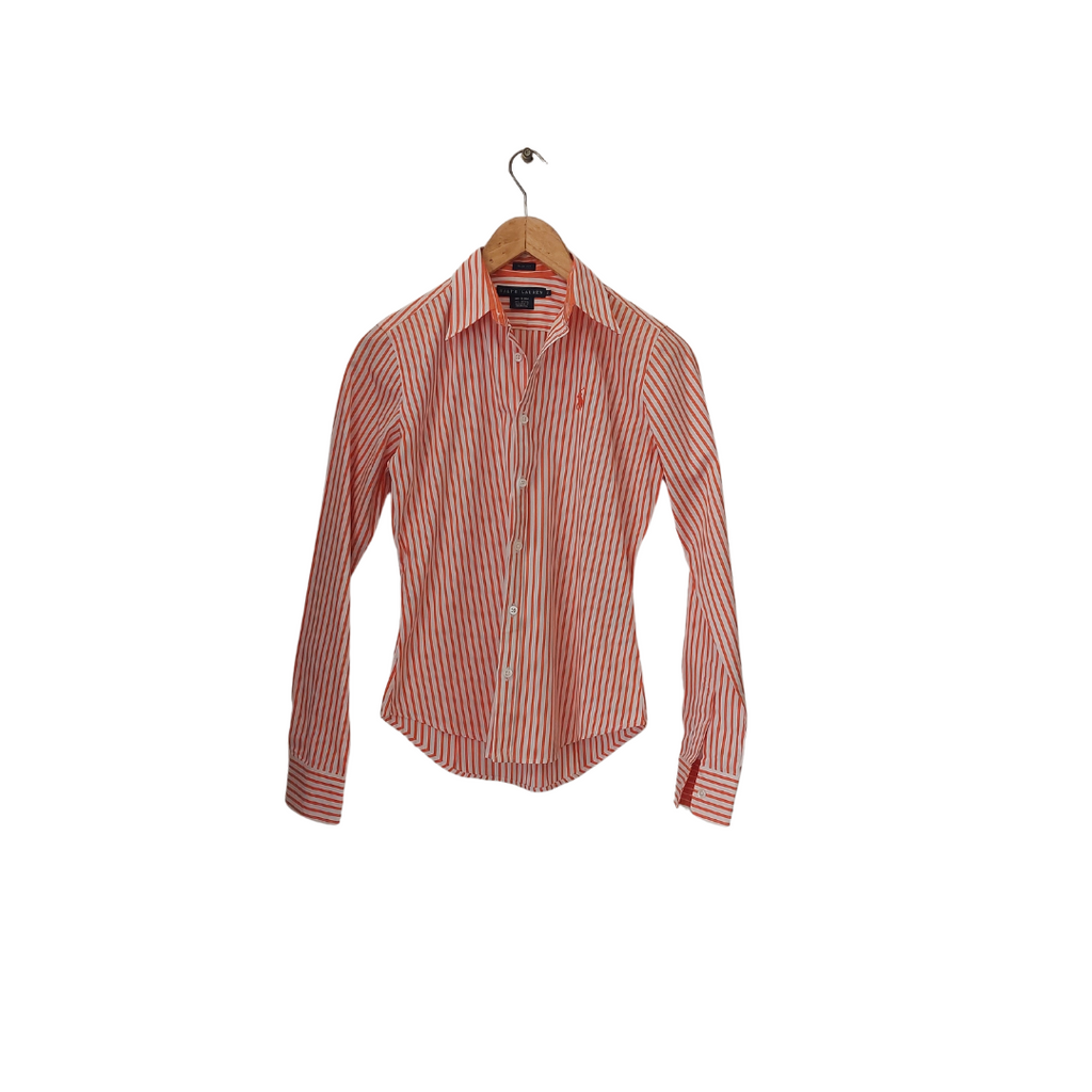 Ralph Lauren Women's Orange & White Striped Collared Shirt | Gently Used |