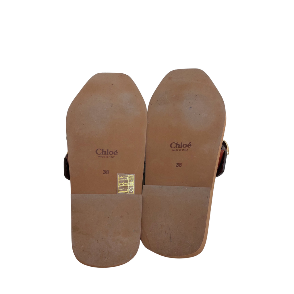 Chloe Woody Leather and Printed Satin-twill Slides | Gently Used |