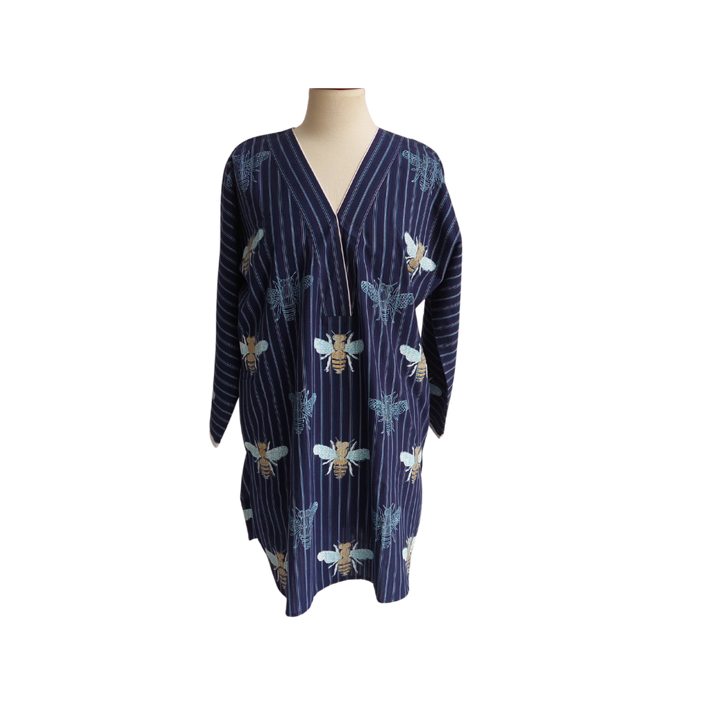 Blocked Dark Blue Striped Bee Printed Kurta | Pre Loved |