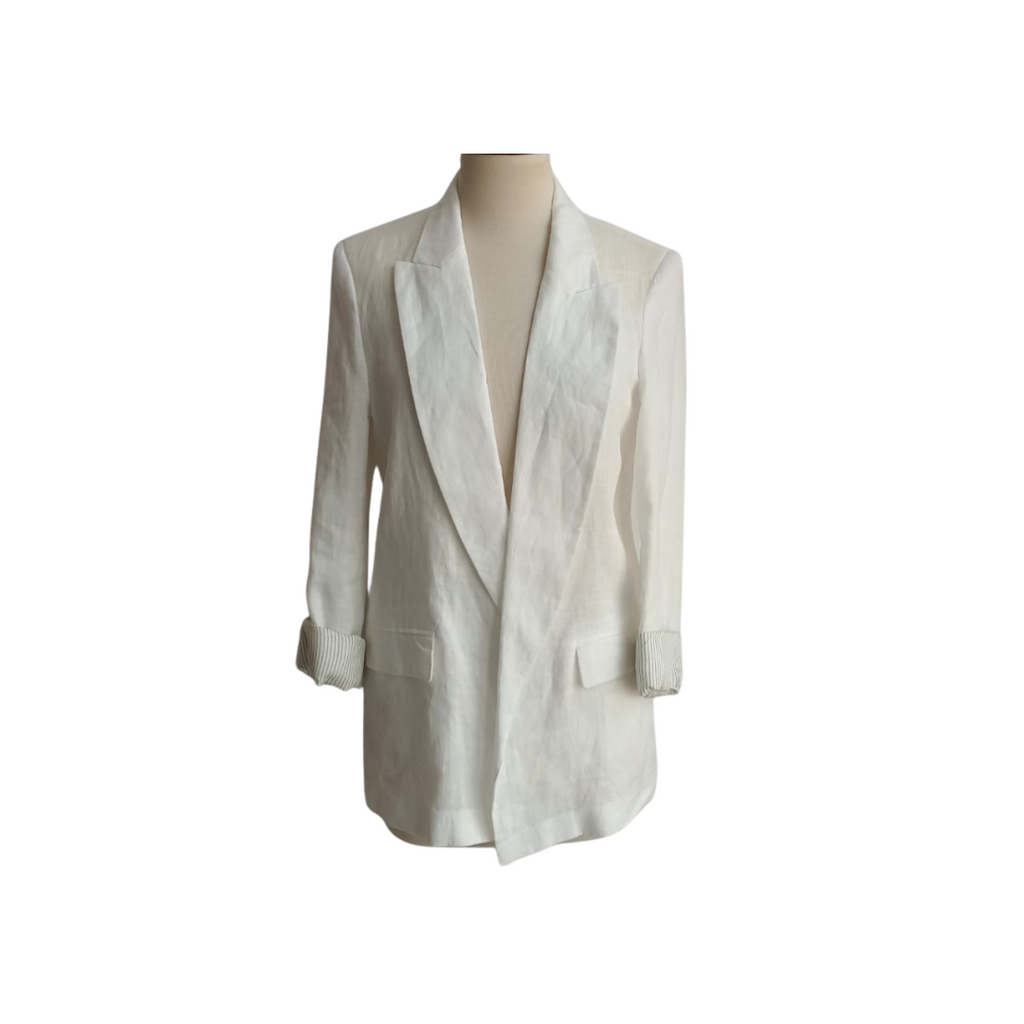 Zara White Open 100% Linen Blazer | Brand New |