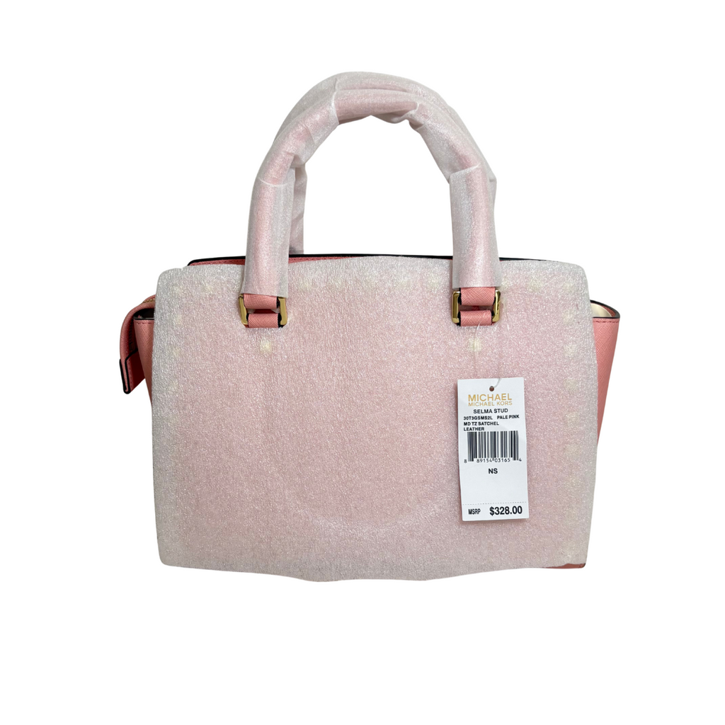 Michael Kors Pale Pink Leather 'Selma' Studded Satchel Bag | Brand New |