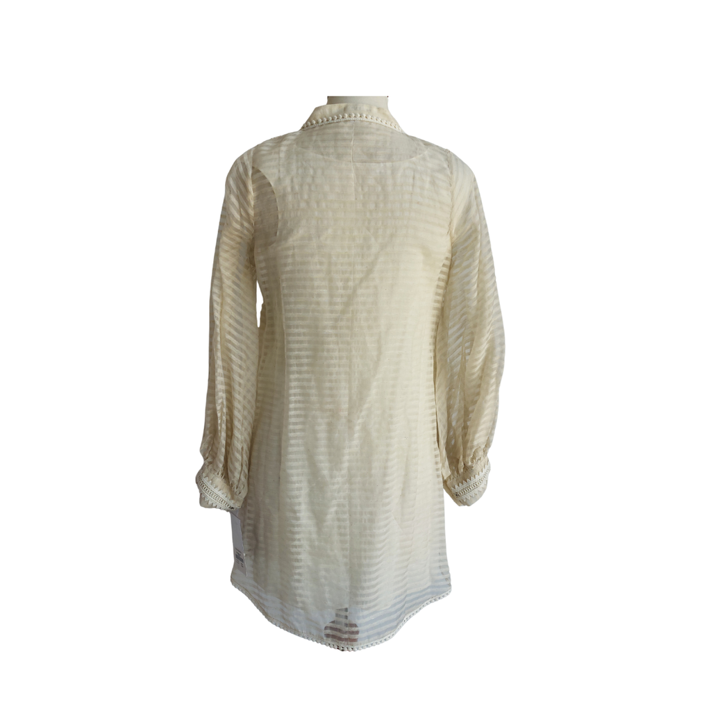 Sania Maskatiya Off White Sheer Embroidered & Lace Short Kurta | Brand New |