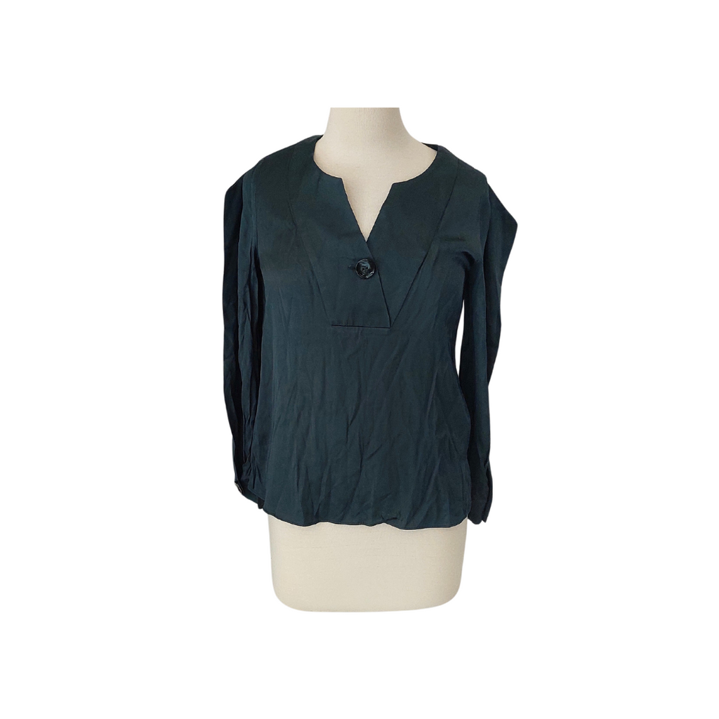 ZARA Dark Green Metallic V-neck Satin Top | Gently Used |