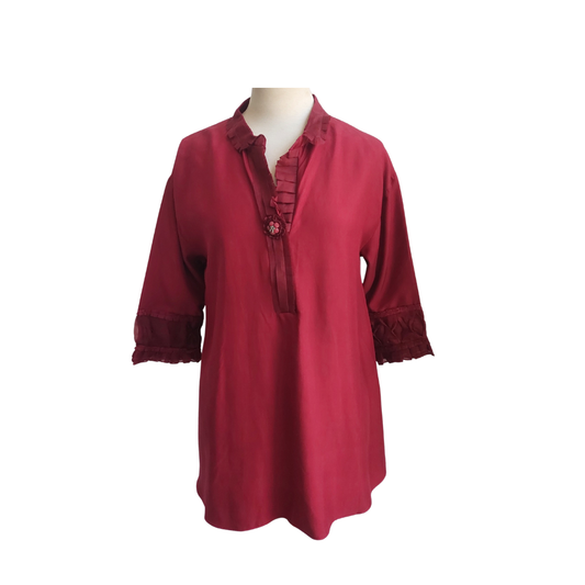 Menahel & Mehreen Maroon Frill Detail Kurta | Pre Loved |