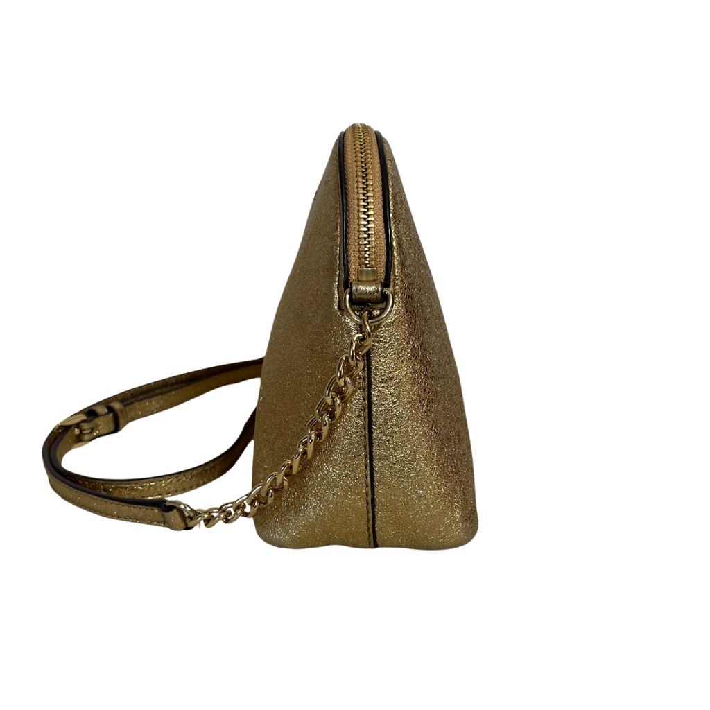 Michael Kors Gold Cindy Leather Dome Crossbody Bag Pre Loved