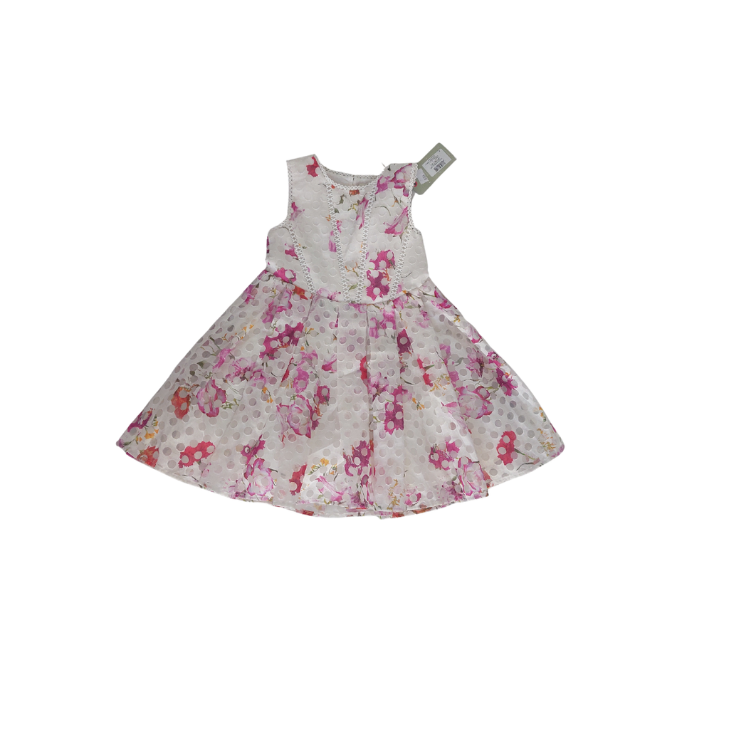 Baker By Ted Baker White Printed With Lace Sleeveless Frock (4-5 Years) | Brand New |