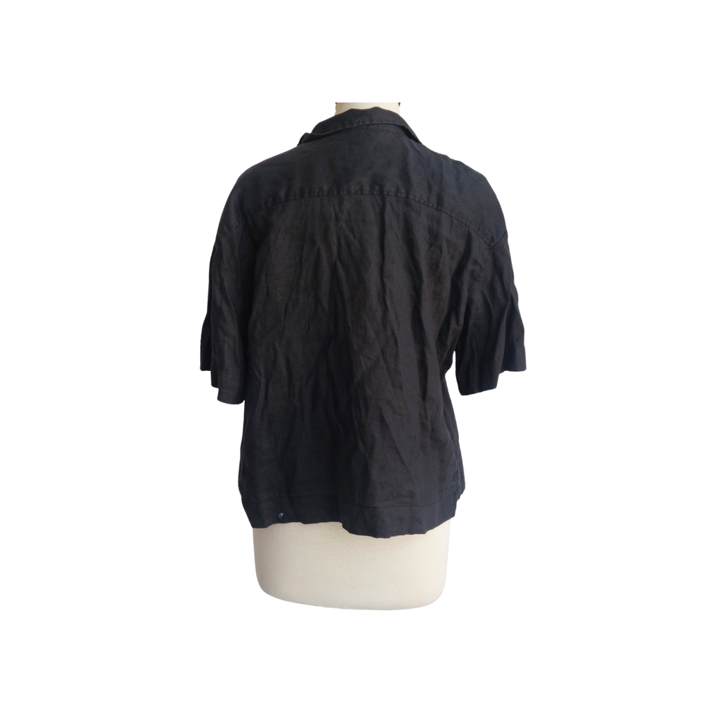 H&M Black Linen Button Down Shirt | Pre Loved |