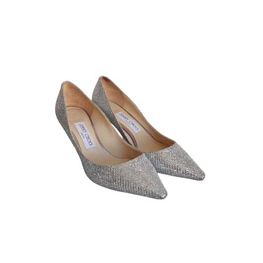 Jimmy Choo Silver Glitter Romy Pump Heels | Pre Loved |