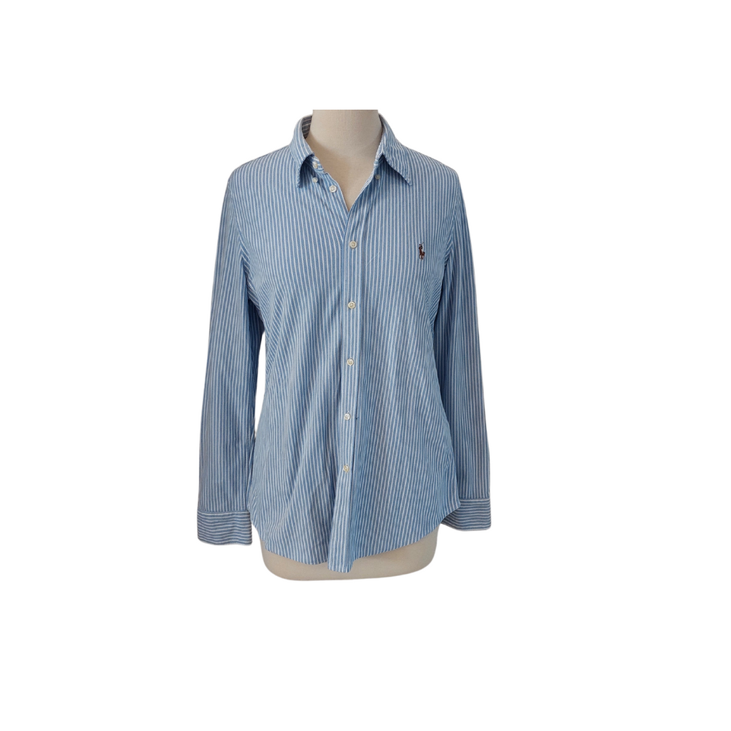 Ralph Lauren Women's Blue & White Striped Collared Shirt | Like New |