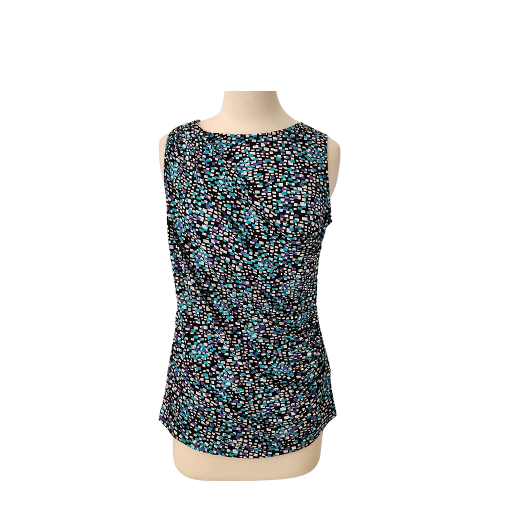 Cleo Blue and White Printed Sleeveless Crossover Top | Brand New |