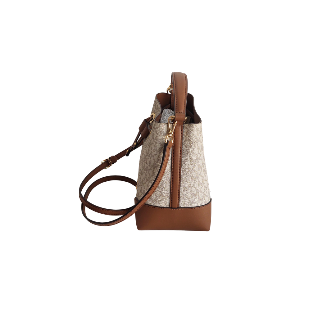 Michael Kors Brown & White Mercer Small Logo Bucket Bag | Gently Used |