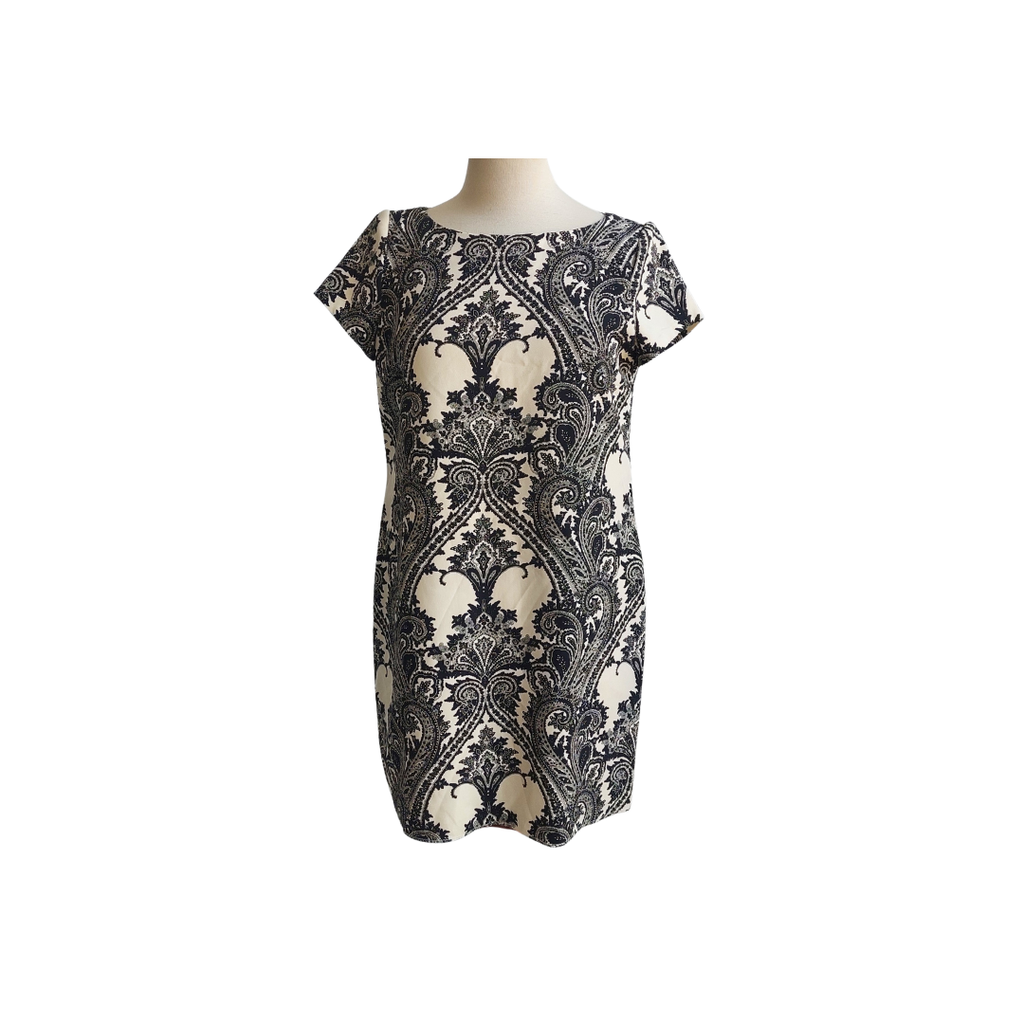 Zara Black & Cream Printed Cap Sleeves Short Dress | Pre Loved |