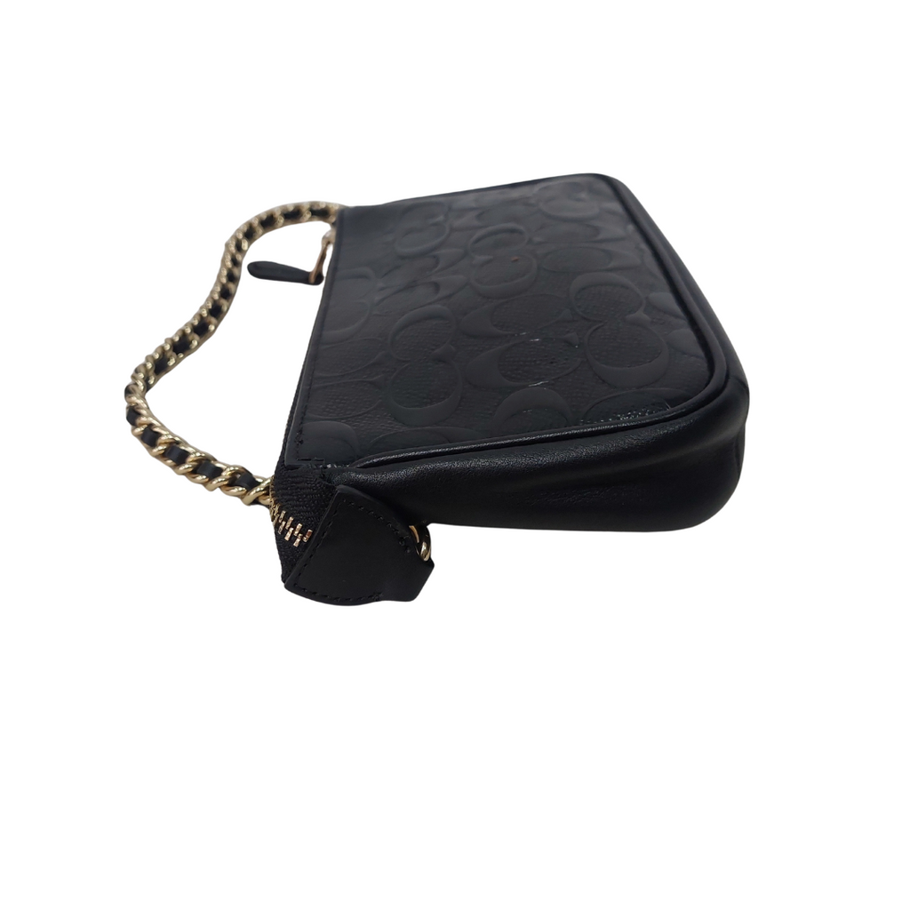Coach Black Leather Signature Debossed Mini Bag | Pre Loved |