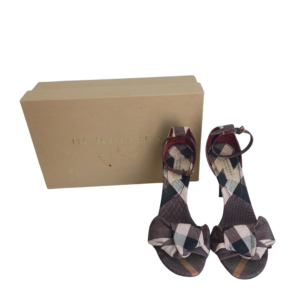 Burberry Checked Canvas Bow Embellished Heel Sandals | Pre Loved |