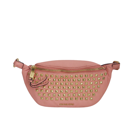 Michael Kors Blossom Pink Rhea Zip Gold Tone Studded Fanny Pack Belt Bag | Gently Used |