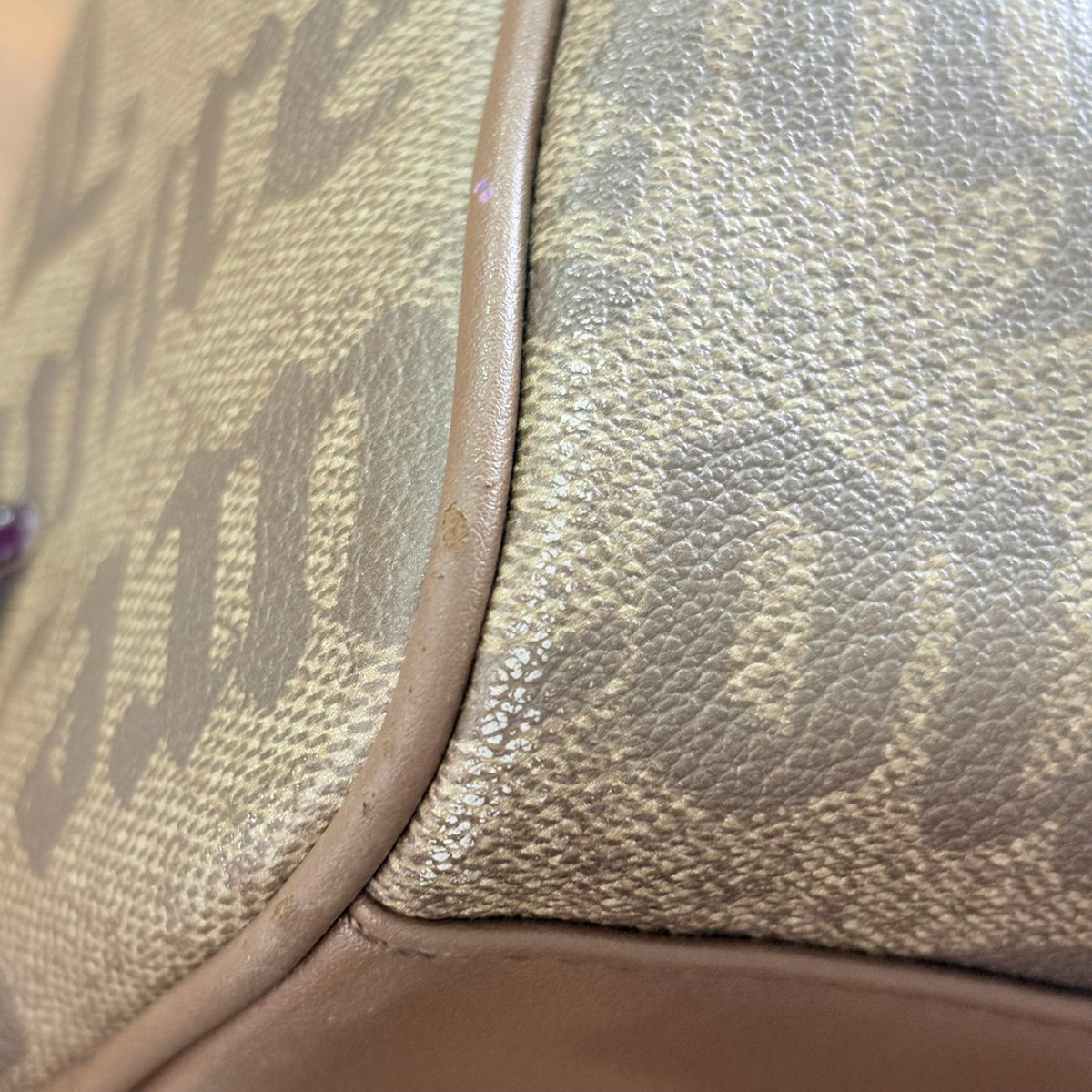 Juicy Couture Brown Gothic Monogram Satchel Bag with Pink Heart Charm | Pre Loved |