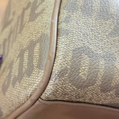 Juicy Couture Brown Gothic Monogram Satchel Bag with Pink Heart Charm | Pre Loved |