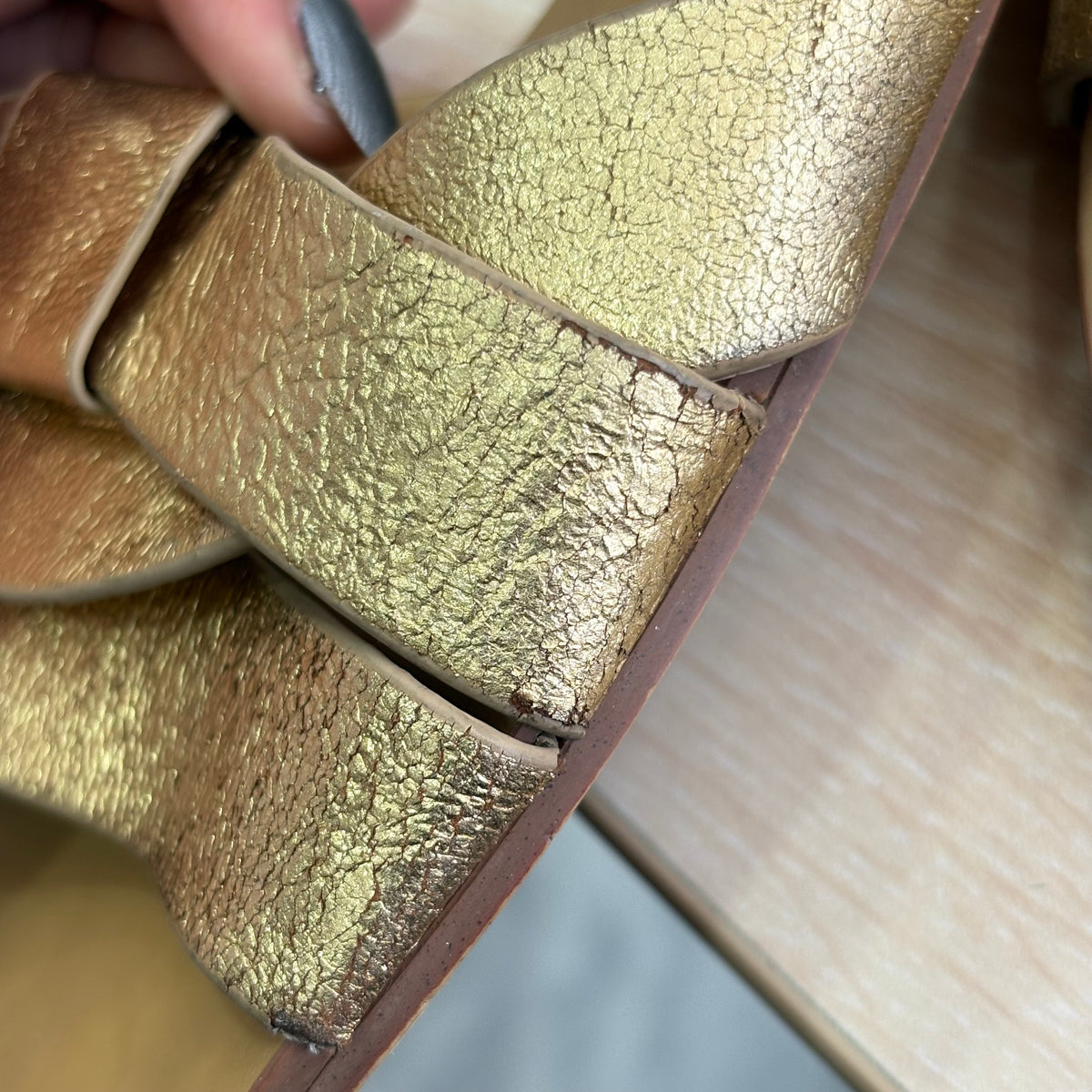 Zara Metallic Gold Leather Cross Strap Sandals | Pre Loved |