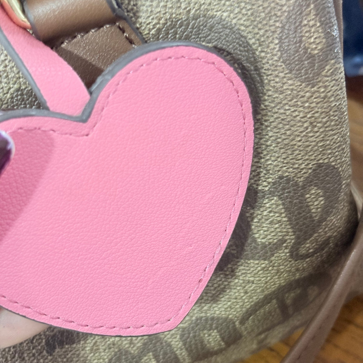 Juicy Couture Brown Gothic Monogram Satchel Bag with Pink Heart Charm | Pre Loved |