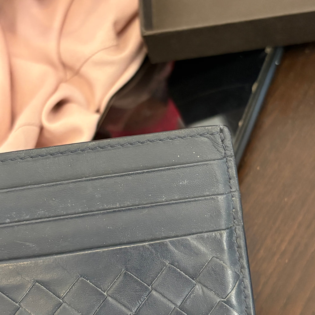Bottega Veneta Intrecciato Navy Blue Card Holder | Pre Loved |