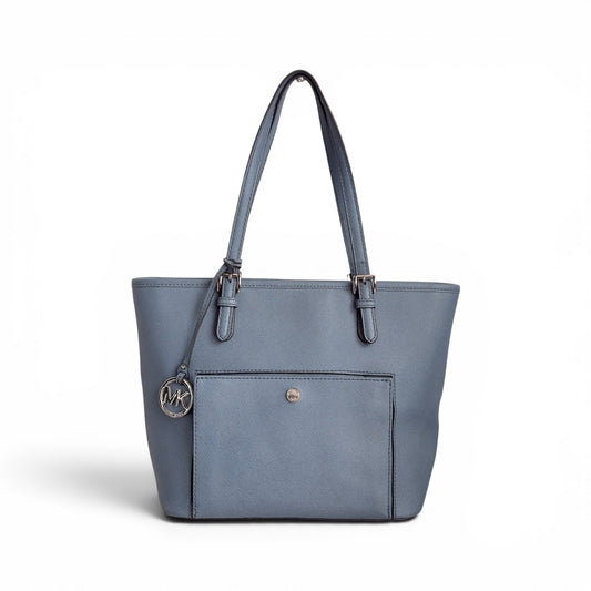 Michael Kors Light Sky Jet Set Item Medium Top Zip Snap Pocket Tote Bag | Pre Loved |