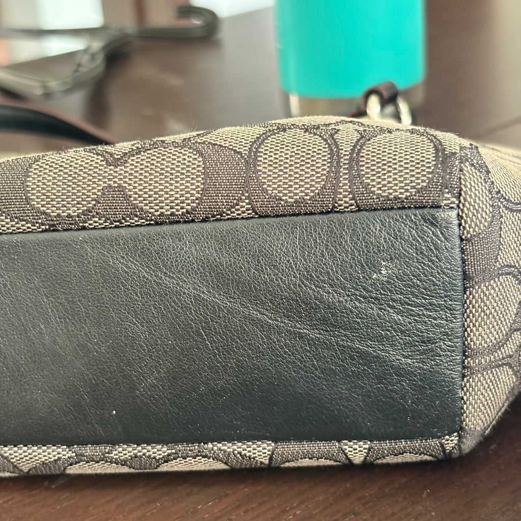 Coach Black & Grey Monogrammed Small Kelsey Canvas & Leather Satchel Bag | Pre Loved |