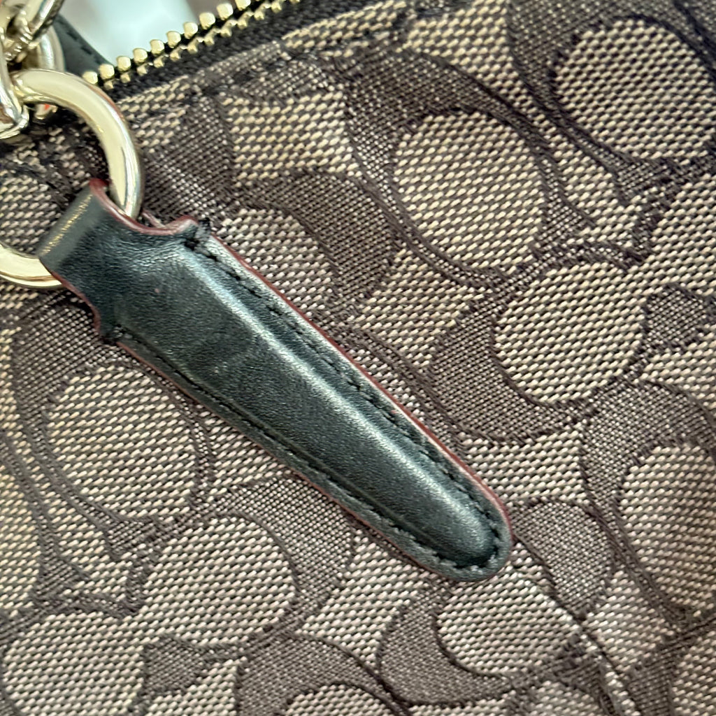Coach Black & Grey Monogrammed Small Kelsey Canvas & Leather Satchel Bag | Pre Loved |