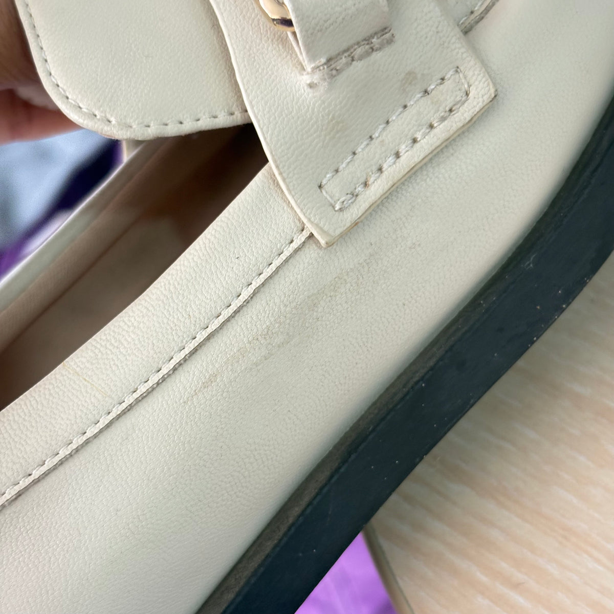 Charles And Keith Cream And Gold Chain Loafers | Pre Loved |