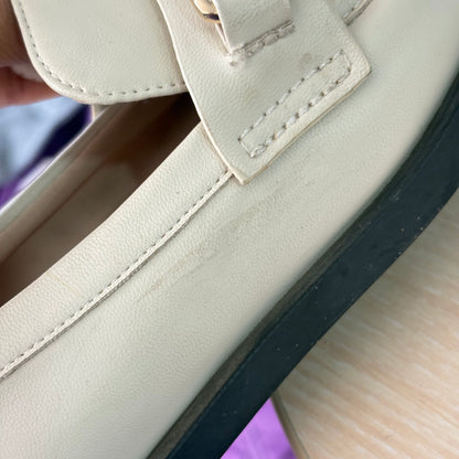 Charles And Keith Cream And Gold Chain Loafers | Pre Loved |
