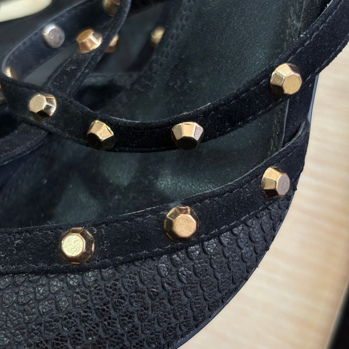 Dune Black Casterly T-Bar Studded Court Shoes | Pre Loved |