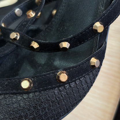 Dune Black Casterly T-Bar Studded Court Shoes | Pre Loved |