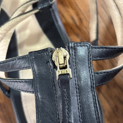 Fendi Black Wooden Emblem Strappy Sandals | Pre Loved |