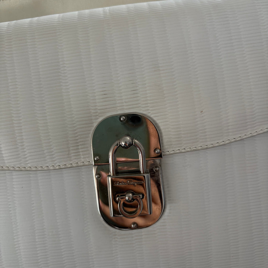 Salvatore Ferragamo White Leather Vintage Top Handle Bag | Pre Loved |