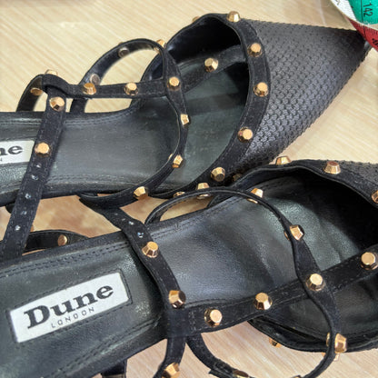 Dune Black Casterly T-Bar Studded Court Shoes | Pre Loved |