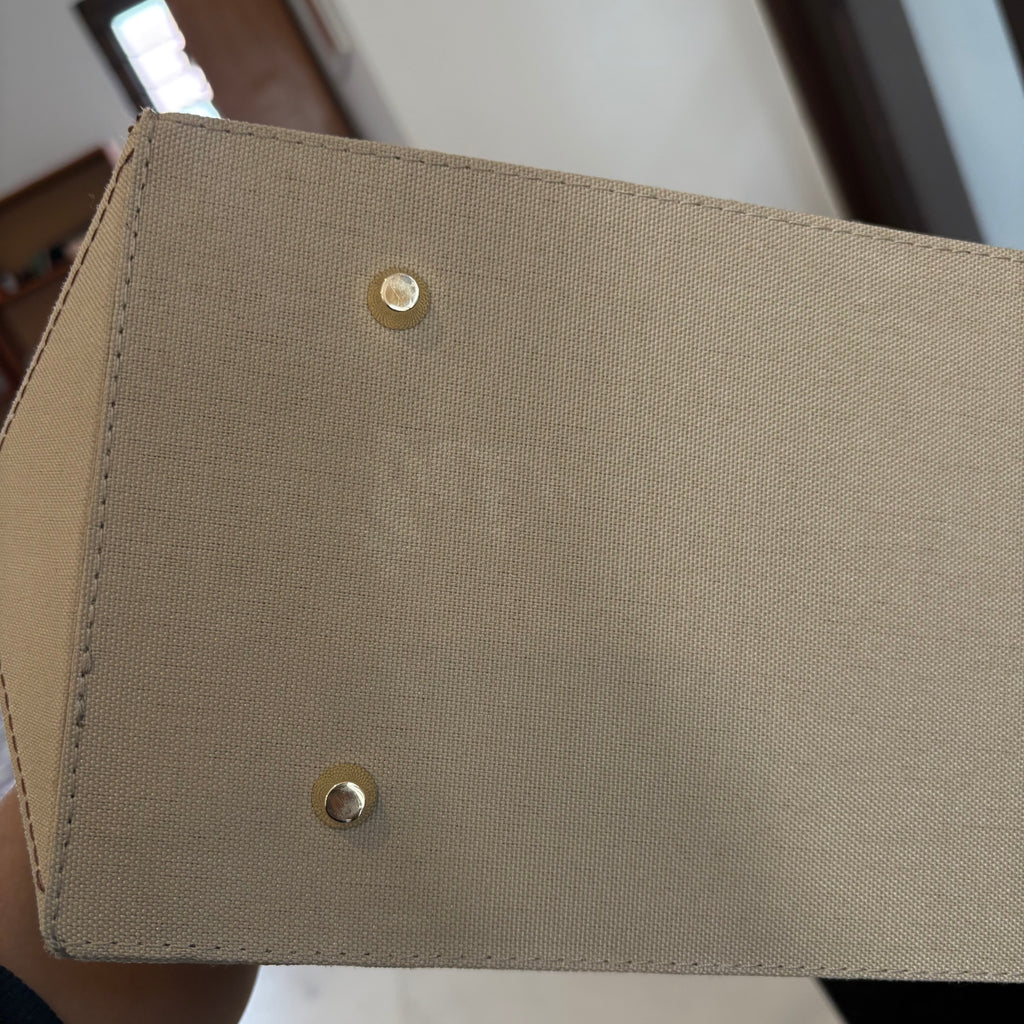 Warp Beige & Brown Canvas & Leather Terracotta Tote Bag | Pre Loved |
