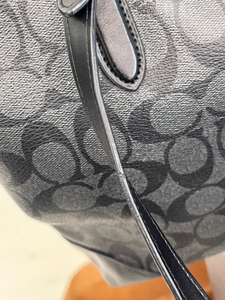 Coach Black & Grey Signature Canvas Top Zip Shoulder Bag | Pre Loved |
