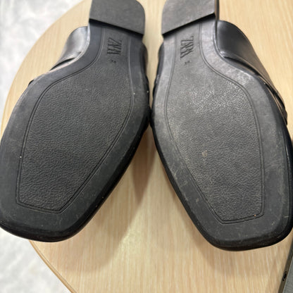 Zara Black Metallic Faux Leather Loafers | Pre Loved |