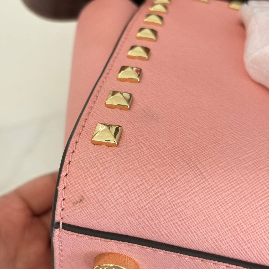 Michael Kors Pale Pink Leather 'Selma' Studded Satchel Bag | Brand New |
