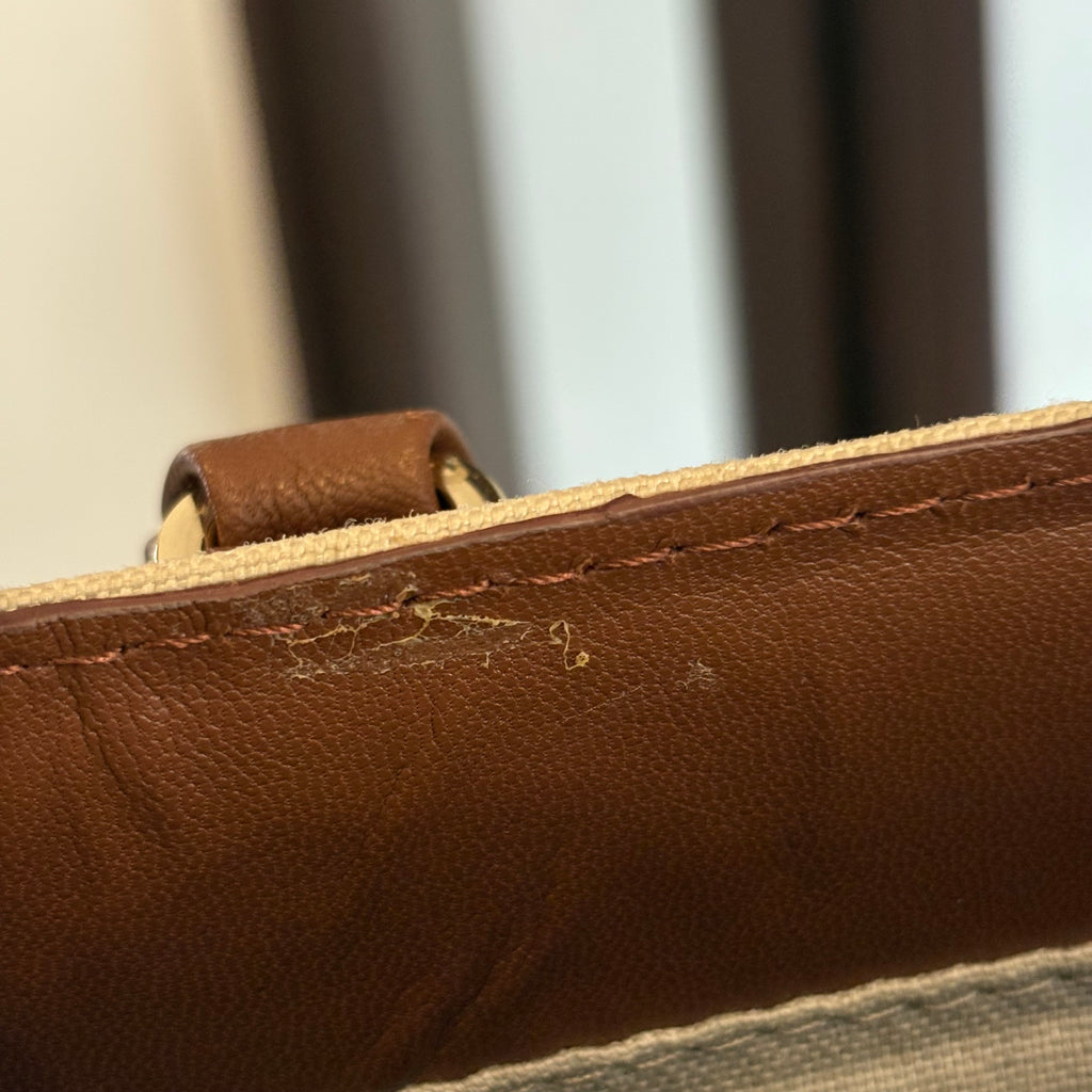 Warp Beige & Brown Canvas & Leather Terracotta Tote Bag | Pre Loved |