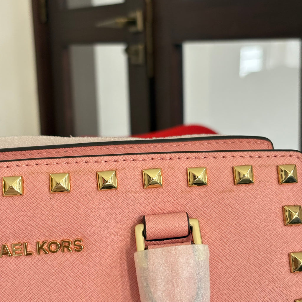 Michael Kors Pale Pink Leather 'Selma' Studded Satchel Bag | Brand New |