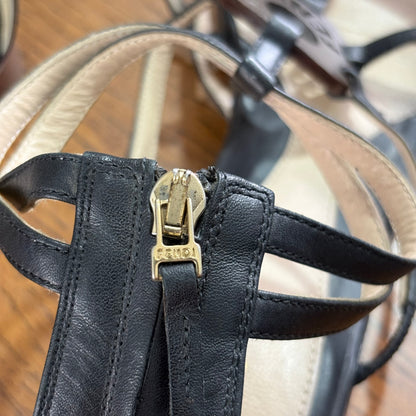Fendi Black Wooden Emblem Strappy Sandals | Pre Loved |