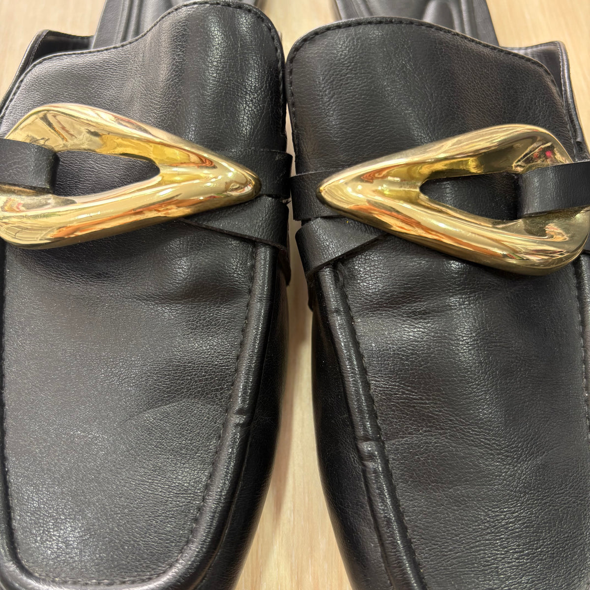 Zara Black Metallic Faux Leather Loafers | Pre Loved |