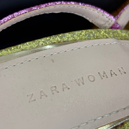 Zara Multicolor Glitter Shiny Multi-Strap Sandals | Pre Loved |