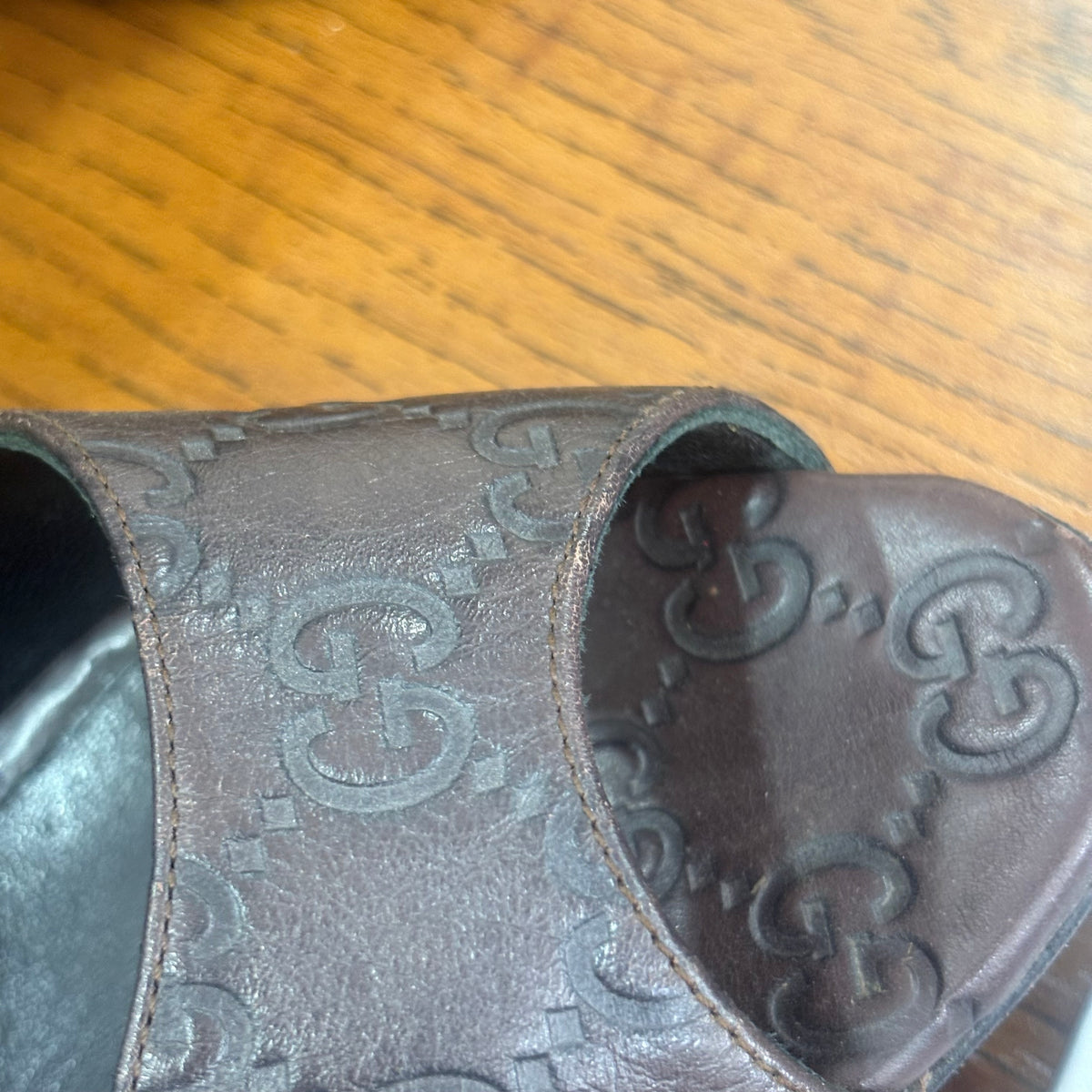 Gucci Brown Guccissima Leather Peep Toe Pumps | Gently Used |