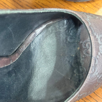 Gucci Brown Guccissima Leather Peep Toe Pumps | Gently Used |