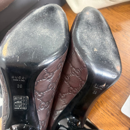 Gucci Brown Guccissima Leather Peep Toe Pumps | Gently Used |