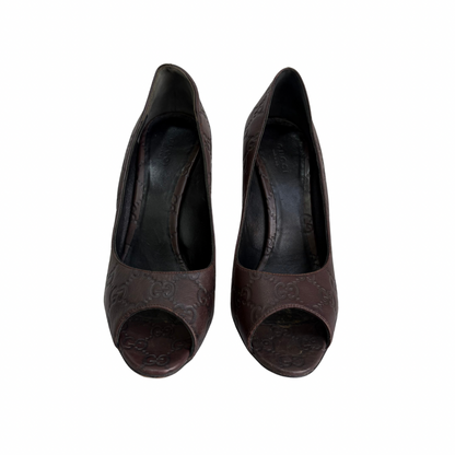 Gucci Brown Guccissima Leather Peep Toe Pumps | Gently Used |